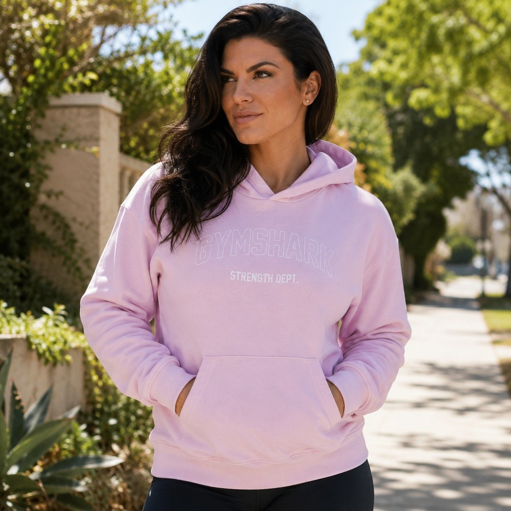 Gymshark Womens Hoodie Strength Dept Cotton Blend Pink Oversized Pullover Small
